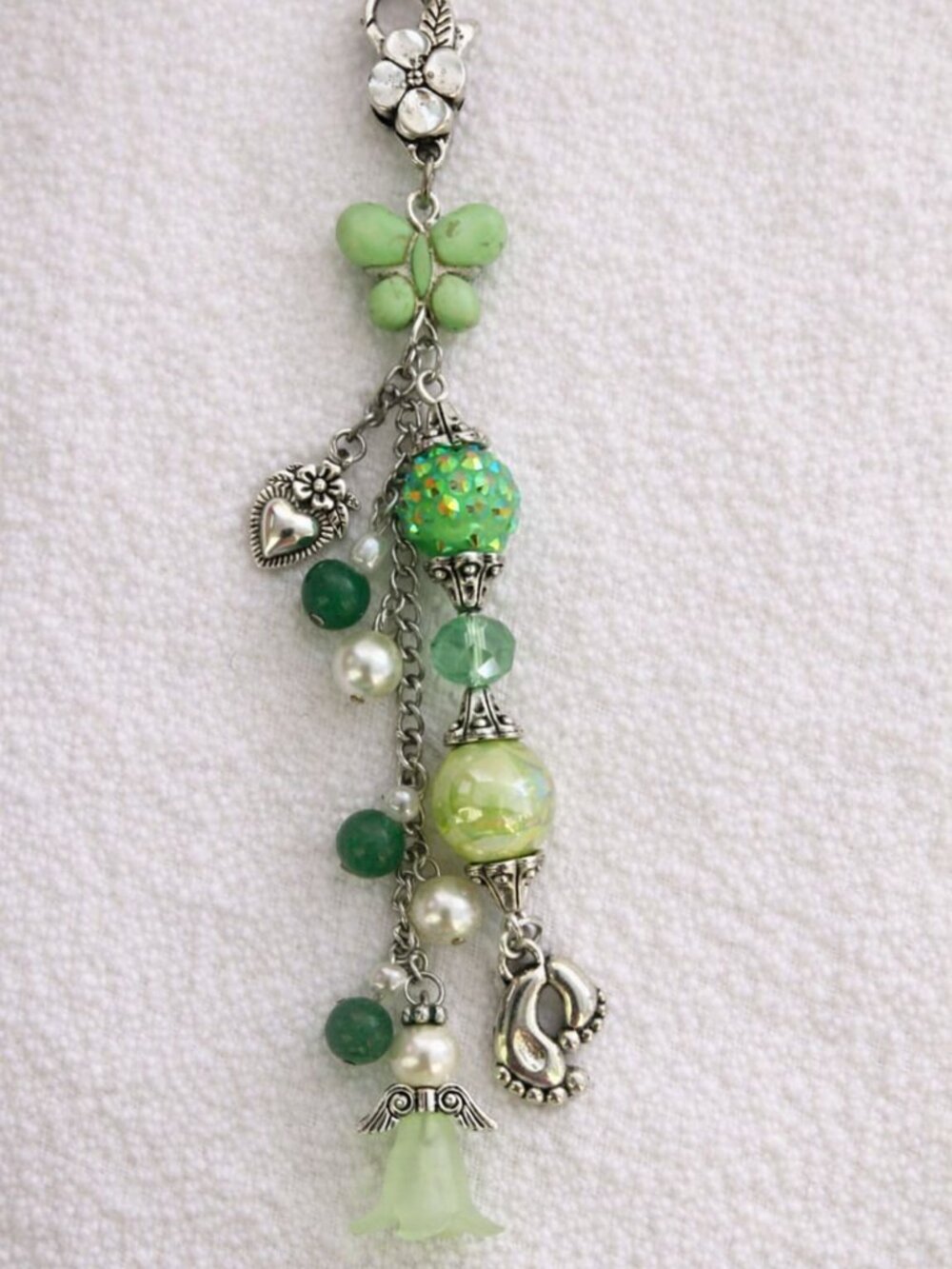 Hand Beaded Angel & Footprint Bag Charm • Personalized New Mom Gift